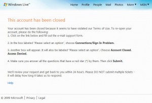 Hotmail Account Closed