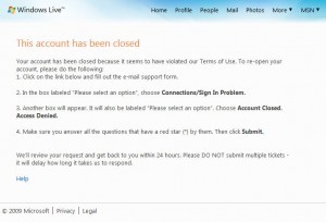 Hotmail Account Closed